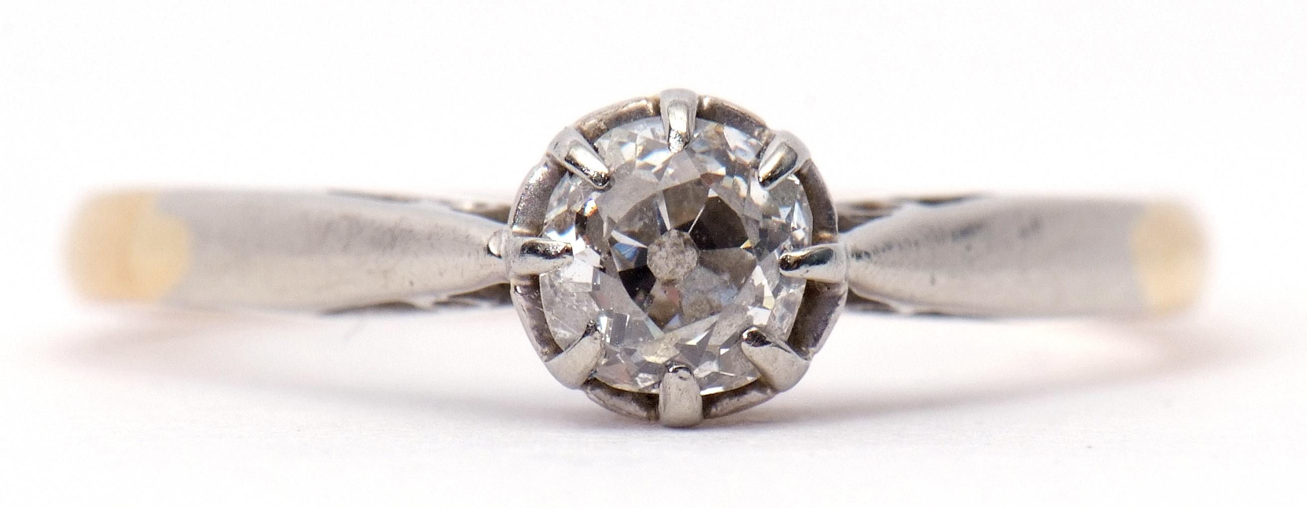 Single stone diamond ring featuring an old cut diamond, 0.25ct approx, in a multi-claw coronet