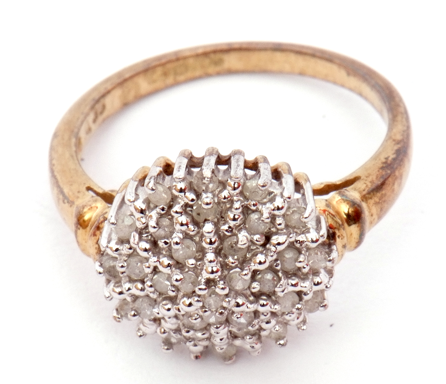 Modern diamond and cluster ring, a circular shaped panel set with small single cut diamonds, total - Image 7 of 8