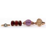 Mixed Lot: modern amethyst and diamond dress ring, stamped 14K, a modern 750 stamped three stone