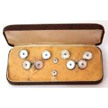 Vintage gent's dress stud set, the octagonal mother of pearl panels set with small blue pastes in