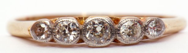 Five stone diamond ring, featuring 5 small graduated old cut diamonds, each individually bezel