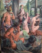 Modern British School (20th century), Allegorical study, oil on canvas, bears label verso,