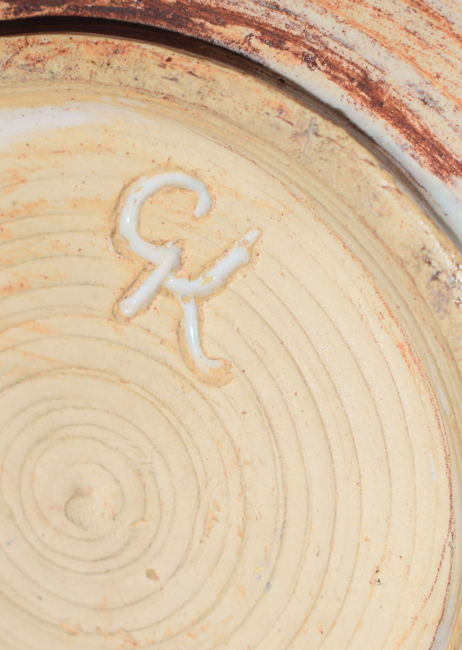 Studio Pottery vase, the white ground with a brown painted decoration with CK monogram to base - Image 2 of 2