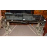 Art Deco style glass side table, 131cm wide with some losses