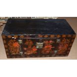 Modern Oriental cupboard in the form of a trunk with Chinese decoration to front panel and doors,