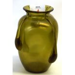 Loetz style glass vase, the green tinged ovoid vase with an applied art Nouveau style design 15cm