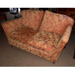 Duresta three-seater settee in red and beige acanthus leaf upholstery