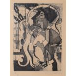 F Viollin (20th century), Abstract heads, pair of black and white etchings, both signed and numbered