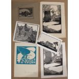 John Brandon Jones, various subjects, group of six woodblocks, all signed in pencil to lower margins