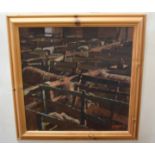 •AR Nick Lyons (contemporary), Sheep in pens, oil on board, signed and dated 97 lower right, 59 x