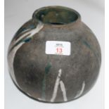 Raku ovoid vase with CH monogram for Christa Maria Herrmann, monogram and date 92 to base, 18cm