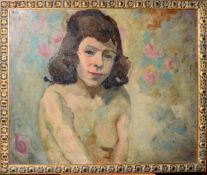 Modern British School (20th century), Female nude, oil on board, 49 x 59cm