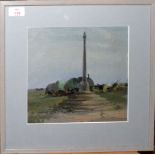 Irish School (20th century), Irish landscape with monument, oil on canvas, 24 x 24cm