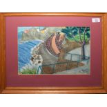•AR Bruce Ronaldson (20th century), "Poolside table, Provence", watercolour, signed and dated 91