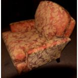 Duresta armchair, red and beige acanthus leaf design upholstery