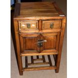 20th century Chinese style hardwood bedside table, two drawers over two doors, 50cm wide