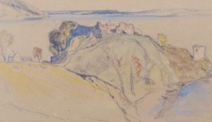 David Young Cameron (1865-1945), "Urquhart", pencil and watercolour, signed lower left, 18 x 30cm,