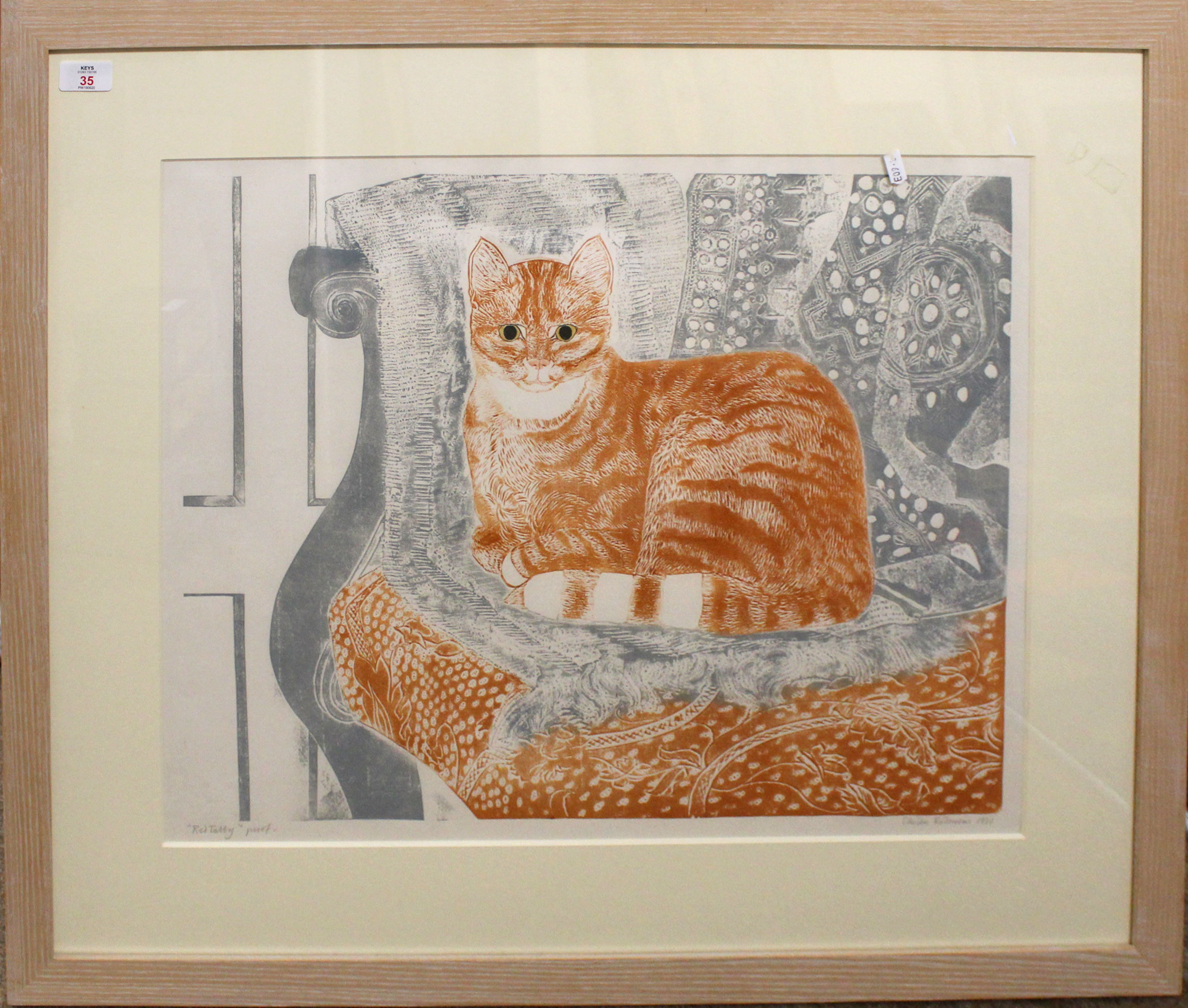 •AR Sheila Robinson (20th century), "Red tabby", artist's coloured proof, signed, dated 1971 and