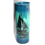 Wardle Pottery vase, the blue ground decorated in Barbotine fashion with sailing ships, 22cm high