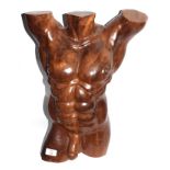 Modern British School (20th century), Male torso, wooden sculpture, approx 54cm high