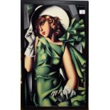 After T de Lempicka (20th century), Lady with hat, coloured print, 56 x 40cm