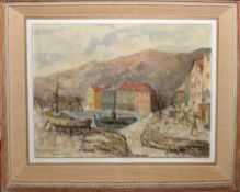 Continental School (20th century), View of Bergen, oil on canvas, indistinctly signed lower right,