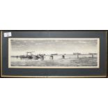 •AR N Ward (20th century), Bridge scene and estuary with cranes, pair of black and white etchings,