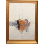 •AR Ron Belling (1933-1998), Ships in harbour, oil on board, signed lower left, 74 x 50cm