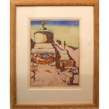 •AR Mabel Allington Royds (1874-1941), "Chortens, Ladakh", coloured woodcut, signed in pencil to