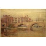 Jonathan Edward Hodgkin RBA (1875-1953), Town river scene with bridge, watercolour, signed and dated