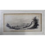 English School (19th century), Coastal scene with figures, pencil drawing, 6 x 12cm