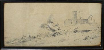 Henry Baines (1823-1894), "On the west bank of the Ouse, near St Germans", pencil drawing, inscribed