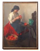 Emil Pap (1884-1949), The Apple Peeler, oil on canvas, signed lower right, 78 x 57cm
