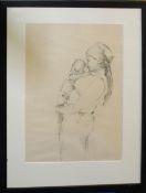 English school (20th century), Mother and child, pencil drawing, 44 x 31cm