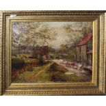 J A S Brown (19th century), Cattle by farm buildings, oil on canvas, signed and dated 1893 lower
