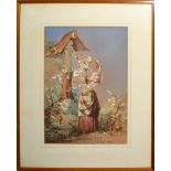 19th century Italian School, watercolour, Mother and child at a shrine, monogrammed lower right
