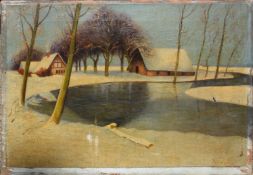Continental school (19th/20th century), Winter landscape, oil on canvas, indistinctly signed lower