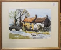 John Tookey (born 1947) "Old Cottages, Yorkshire", watercolour, see label verso, 25 x 35cm