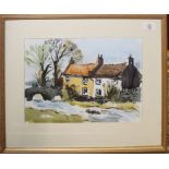 John Tookey (born 1947) "Old Cottages, Yorkshire", watercolour, see label verso, 25 x 35cm