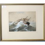 A T West (19th century), "HMS Conqueror in a gale", watercolour, signed and inscribed with title