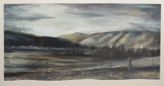 Kathy Kerr (Contemporary), New Zealand landscape, monotype with mixed media, signed and dated '06