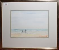 Michael Chapman (contemporary), Beach scene with fisherfolk, watercolour, signed lower right, 26 x