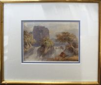 English School (19th century), Waterfall scene, watercolour, 16 x 21cm