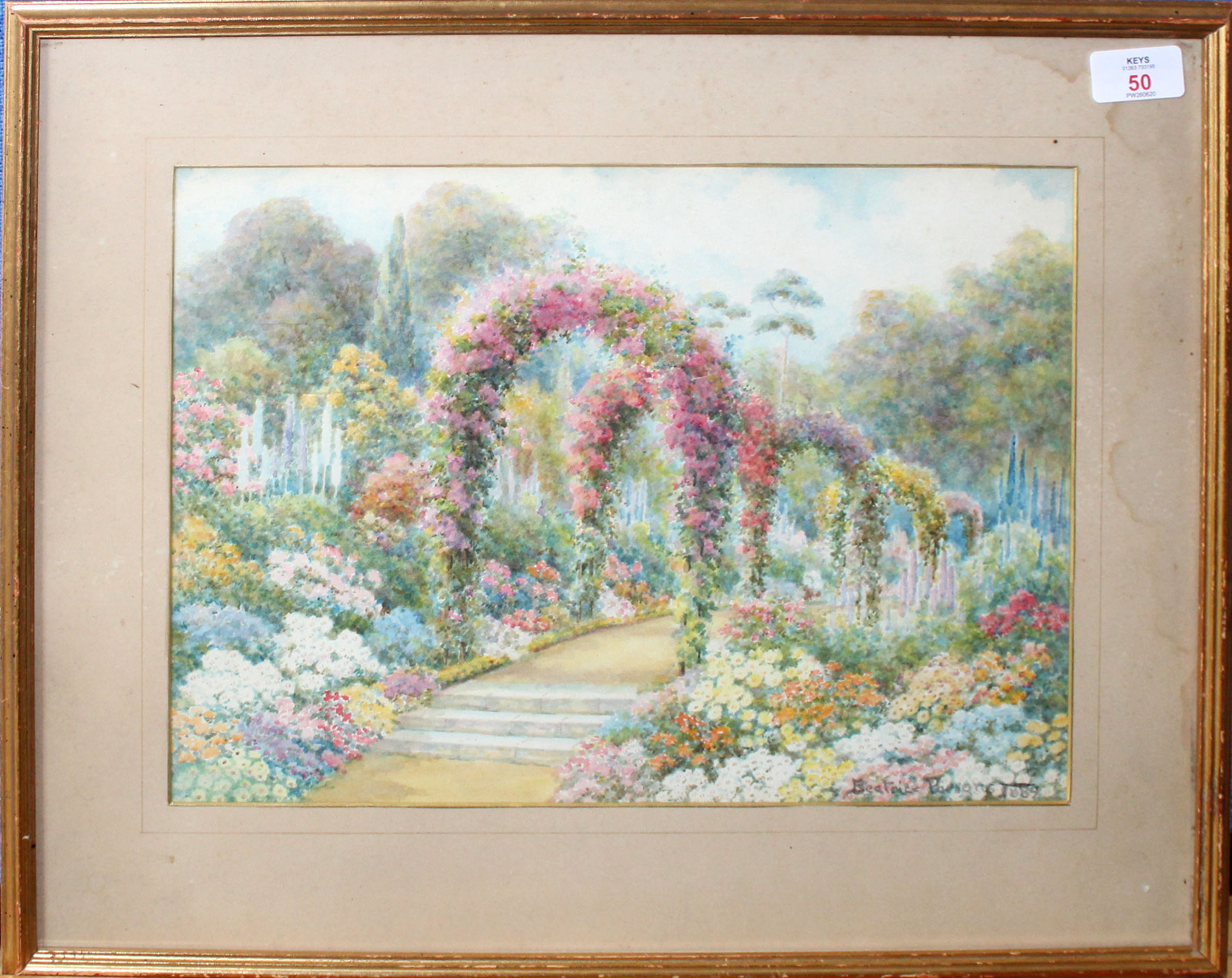 Beatrice Parsons (1870-1955), Garden scene, watercolour, signed and dated 1889 lower right, 26 x