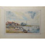 A S Brewer (20th century), Estuary with figures and boats, watercolour, signed and dated 1967