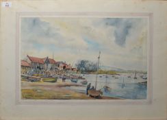 A S Brewer (20th century), Estuary with figures and boats, watercolour, signed and dated 1967