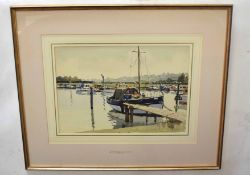 Josiah Sturgeon, RSMA, RI, FRIBA (1919-2000) Moored boatspen, ink and watercolour, signed lower