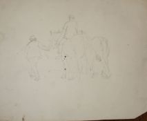 Jean Alexander (1910-1994), Figures and horses, pencil drawing, 24 x 30cm, unframed