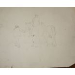 Jean Alexander (1910-1994), Figures and horses, pencil drawing, 24 x 30cm, unframed