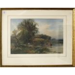 Henry Charles Fox, RBA (1860-1929), River scene with horse drawn barge, watercolour, signed and